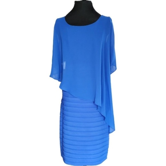 Frank Lyman Design Dresses & Skirts - Frank Lyman Royal Saphire Chiffon Cape Cocktail Dress Women's Size 10